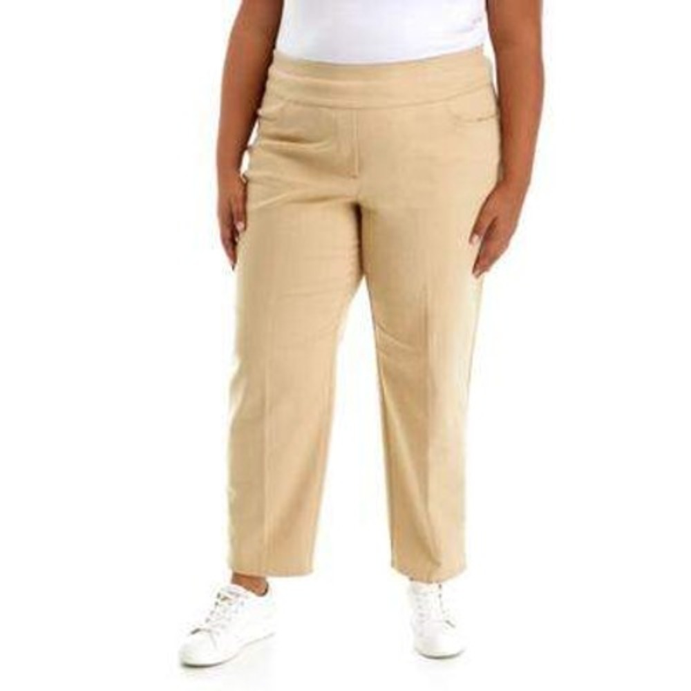 Alfred Dunner Proportioned Short Classic Fit Pants Womens Plus 22W Khaki Pull On